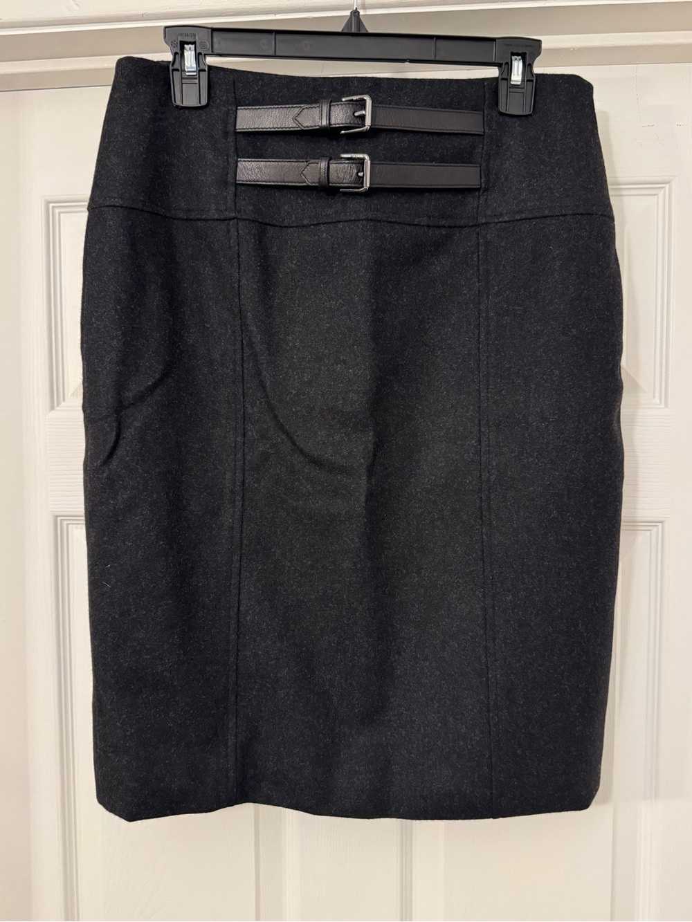 🍒 Premium Ralph Lauren Black Merino Wool Angora Cashmere Double Buckle Skirt 🍒 - Picture 2 of 8